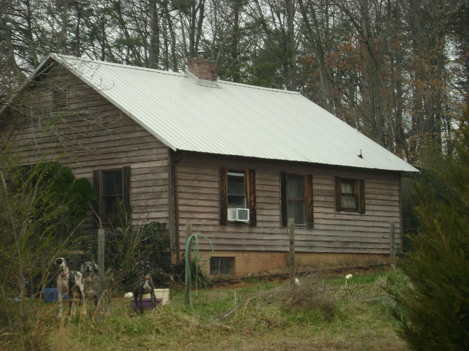 White metal roof on an old wood sided farmhouse, from a Metal Roof Installation job in Hector